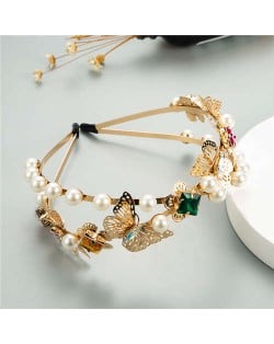 Hollow Butterfly and Pearls Embellished Korean Style High Fashion Women Hair Hoop