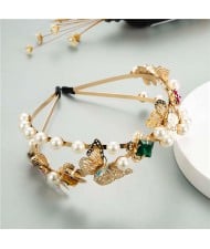 Hollow Butterfly and Pearls Embellished Korean Style High Fashion Women Hair Hoop
