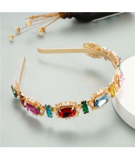 Oblong Colorful Gems Inlaid High Fashion Women Golden Headband