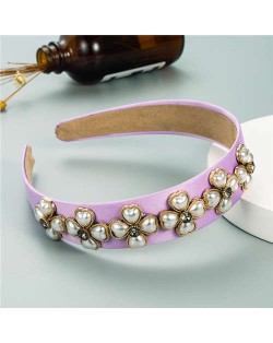 Pearl Flowers Embellished Baroque Design Vintage Fashion Hair Hoop - Purple