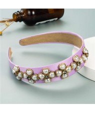Pearl Flowers Embellished Baroque Design Vintage Fashion Hair Hoop - Purple