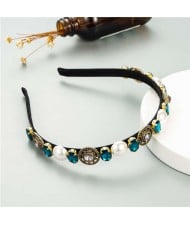 Vintage Baroque Style Pearl and Rhinestone Decorated Women Costume Hair Hoop - Blue