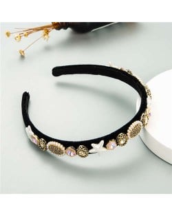 Starfish and Jewel Elements Design Vintage Fashion Women Hair Hoop/ Headband - Coffee