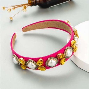 Rhinestone and Pearl Combo Royal Fashion Women Hair Hoop - Rose