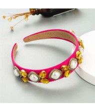 Rhinestone and Pearl Combo Royal Fashion Women Hair Hoop - Rose