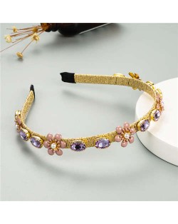 Tiny Flowers Embellished Korean Fashion Women Costume Headband - Purple