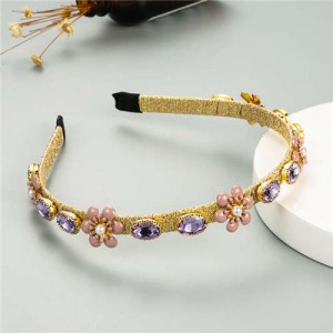 Tiny Flowers Embellished Korean Fashion Women Costume Headband - Purple