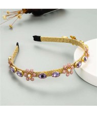 Tiny Flowers Embellished Korean Fashion Women Costume Headband - Purple