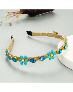 Tiny Flowers Embellished Korean Fashion Women Costume Headband - Blue