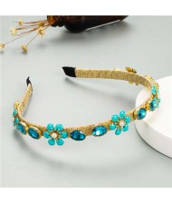 Tiny Flowers Embellished Korean Fashion Women Costume Headband - Blue