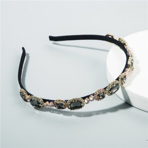 Tiny Flowers Embellished Korean Fashion Women Costume Headband - Black