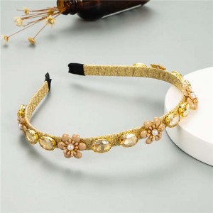 Tiny Flowers Embellished Korean Fashion Women Costume Headband - Yellow