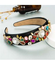 U.S. High Fashion Baroque Flowers Design Bejeweled Women Headband - Black