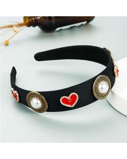 Heart Theme Vintage Fashion Women Headband - Black