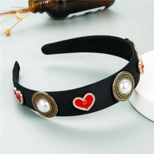 Heart Theme Vintage Fashion Women Headband - Black