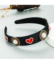 Heart Theme Vintage Fashion Women Headband - Black