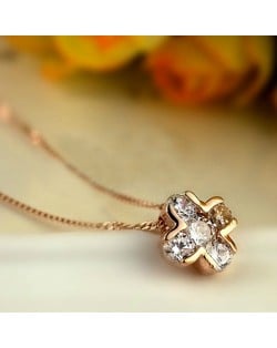 Zirconia Inlaid Cute Cross Pendant Rose Gold Necklace