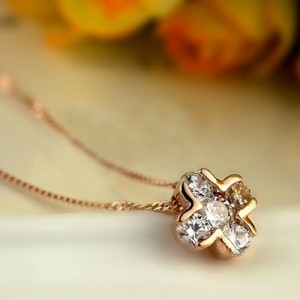 Zirconia Inlaid Cute Cross Pendant Rose Gold Necklace