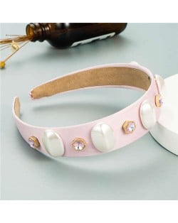 Elegant Fair Lady Fashion Women Bejeweled Cloth Hair Hoop - Pink