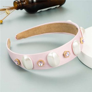 Elegant Fair Lady Fashion Women Bejeweled Cloth Hair Hoop - Pink