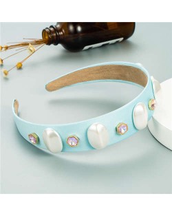 Elegant Fair Lady Fashion Women Bejeweled Cloth Hair Hoop - Blue