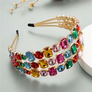 Super Shining Three Rows Rhinestone Women Bejeweled Hair Hoop/ Headband - Multicolor