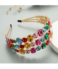 Super Shining Three Rows Rhinestone Women Bejeweled Hair Hoop/ Headband - Multicolor