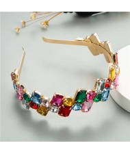 Colorful Square Rhinestone Baroque Design Women Bejeweled Costume Headband