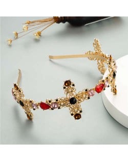 Vintage Hollow Cross Design Baroque Fashion Women Bejeweled Hair Hoop