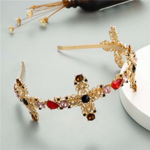 Vintage Hollow Cross Design Baroque Fashion Women Bejeweled Hair Hoop