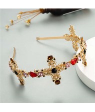 Vintage Hollow Cross Design Baroque Fashion Women Bejeweled Hair Hoop