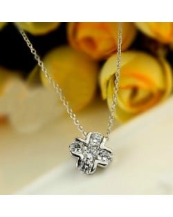 Zirconia Inlaid Cute Cross Pendant Platinum Necklace