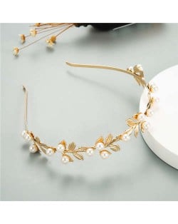 Leaves and Flowers Design Pearl and Rhinestone Inlaid Internet Celebrities Choice Women Costume Hair Hoop