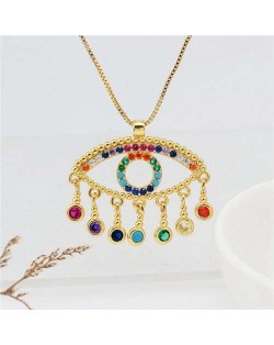 Colorful Rhinestone Embellished Creative Turkish Style Golden Eye Women Fashion Necklace