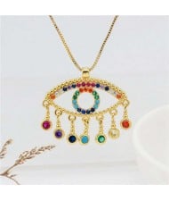 Colorful Rhinestone Embellished Creative Turkish Style Golden Eye Women Fashion Necklace