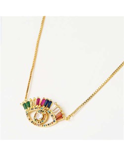 Western Fashion Colorful Rhinestone Eye Pendant Women Copper Necklace