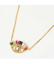 Western Fashion Colorful Rhinestone Eye Pendant Women Copper Necklace