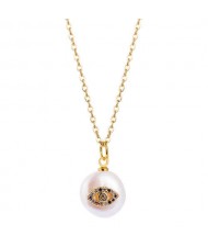 Eye Attached Pearl Pendant Gold Plated Women Costume Necklace