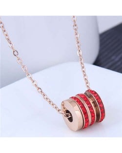 Creative Bead Pendant Korean Fashion Women Stainless Steel Costume Necklace - Red