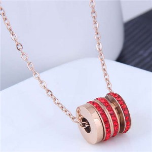 Creative Bead Pendant Korean Fashion Women Stainless Steel Costume Necklace - Red