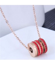 Creative Bead Pendant Korean Fashion Women Stainless Steel Costume Necklace - Red