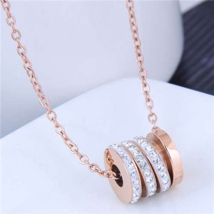 Creative Bead Pendant Korean Fashion Women Stainless Steel Costume Necklace - White