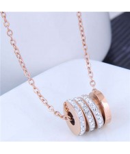 Creative Bead Pendant Korean Fashion Women Stainless Steel Costume Necklace - White