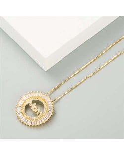 Mothers Day Gift High Fashion Round Pendant Women Golden Costume Necklace - Golden