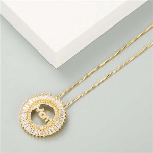 Mothers Day Gift High Fashion Round Pendant Women Golden Costume Necklace - Golden