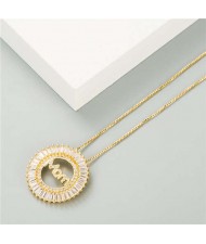 Mothers Day Gift High Fashion Round Pendant Women Golden Costume Necklace - Golden