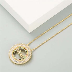 Mothers Day Gift High Fashion Round Pendant Women Golden Costume Necklace - Multicolor