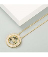 Mothers Day Gift High Fashion Round Pendant Women Golden Costume Necklace - Multicolor