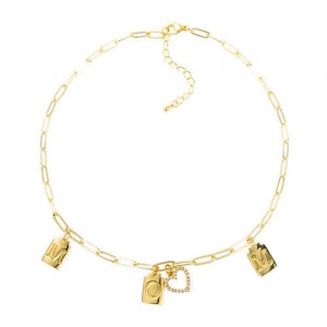 Alphabets and Heart Pendant Gift to Mother Choice Women Golden Fashion Necklace