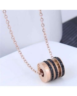 Creative Bead Pendant Korean Fashion Women Stainless Steel Costume Necklace - Black